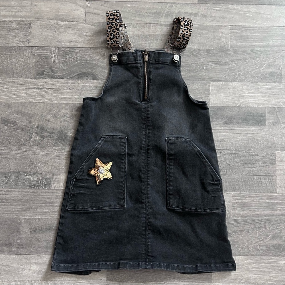 Wonder Nation Girls Leopard Denim Overall Dress